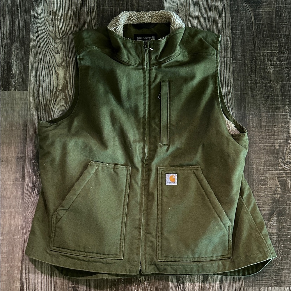 Carhartt Olive Green Sherpa-Lined Work Vest